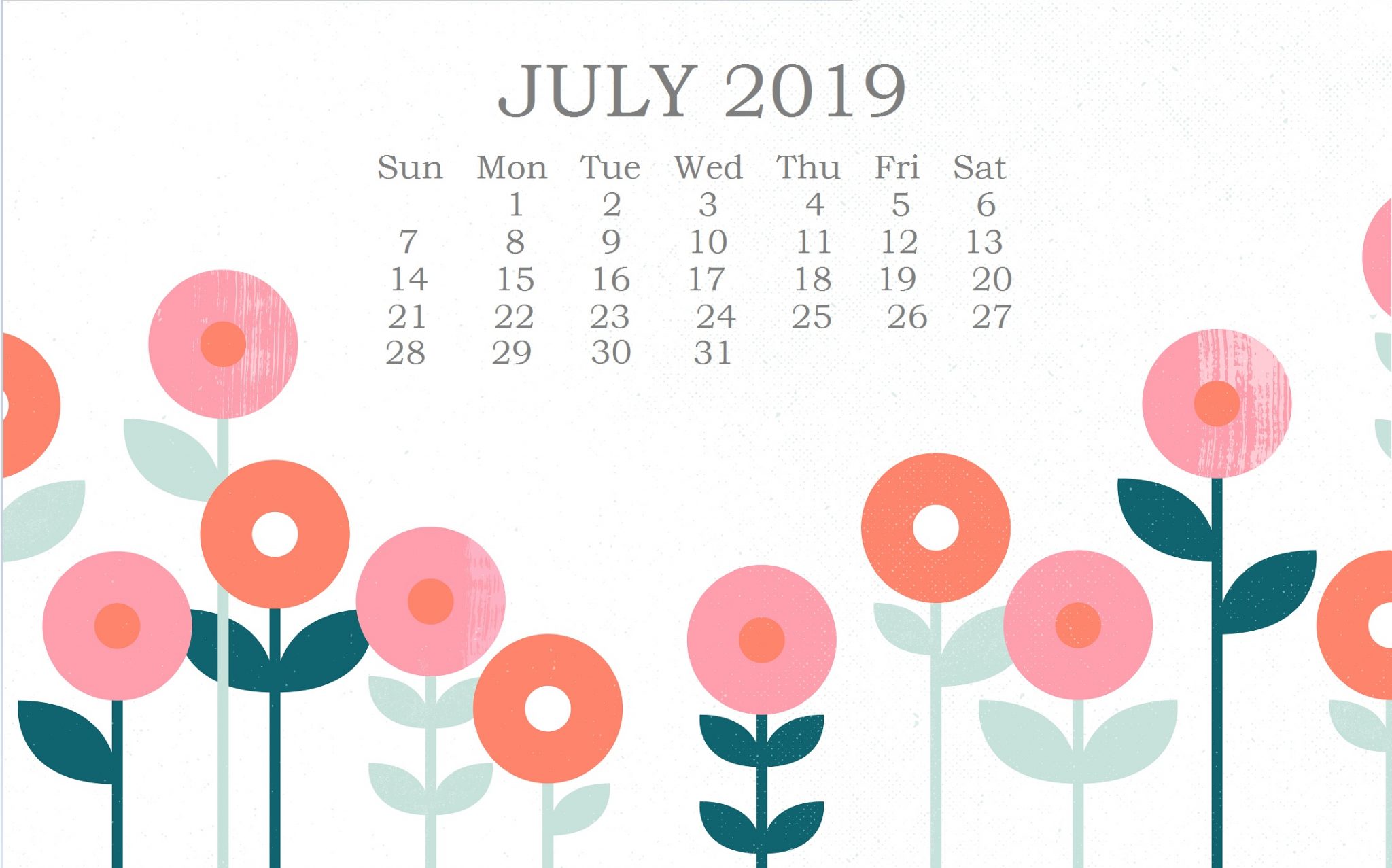 July 2019 HD Calendar Wallpaper