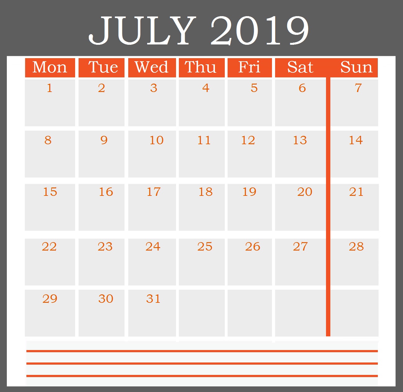 July 2019 Office Desk Calendar