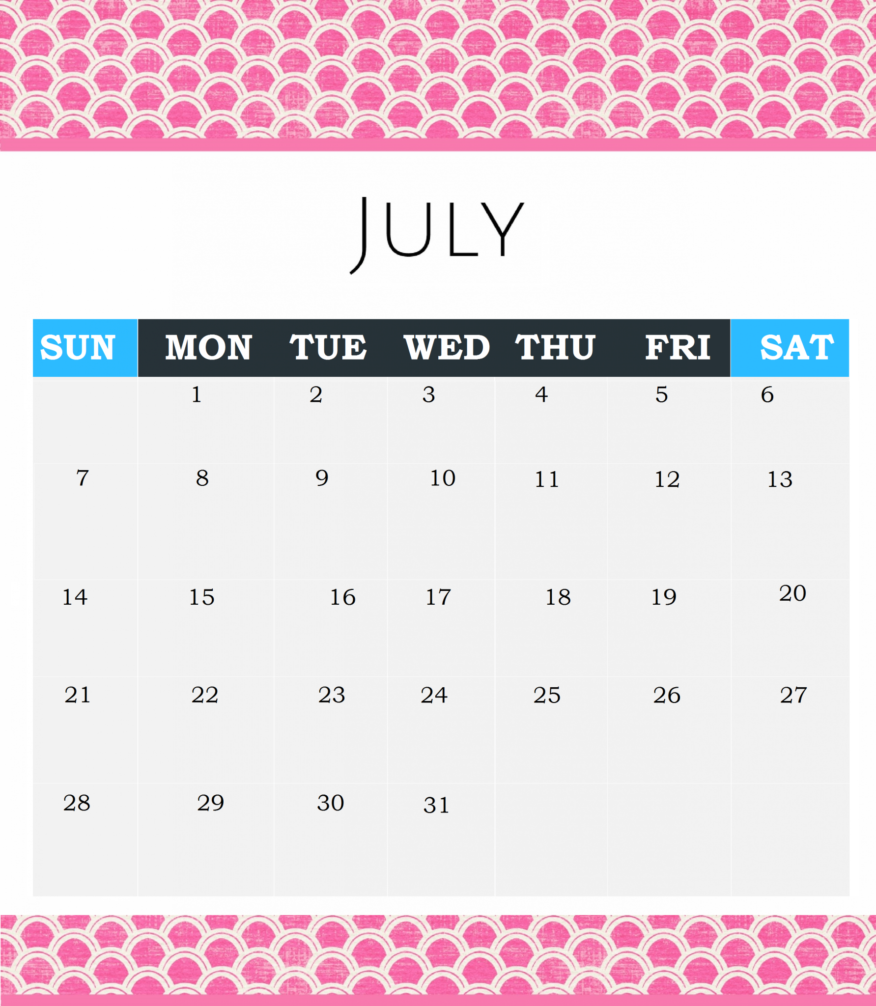 July 2019 Printable Calendar