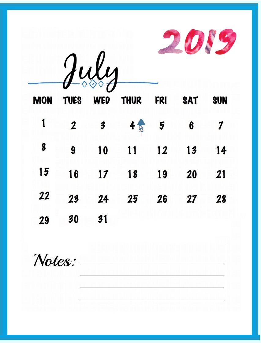 July 2019 Wall Calendar