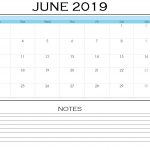 June 2019 Blank Template With Notes