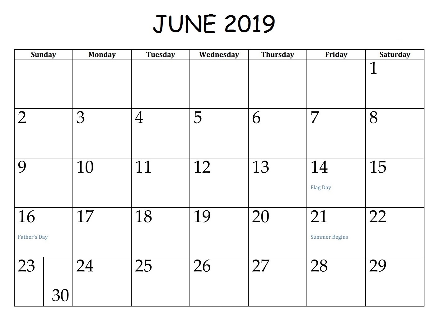 June 2019 Blank Template