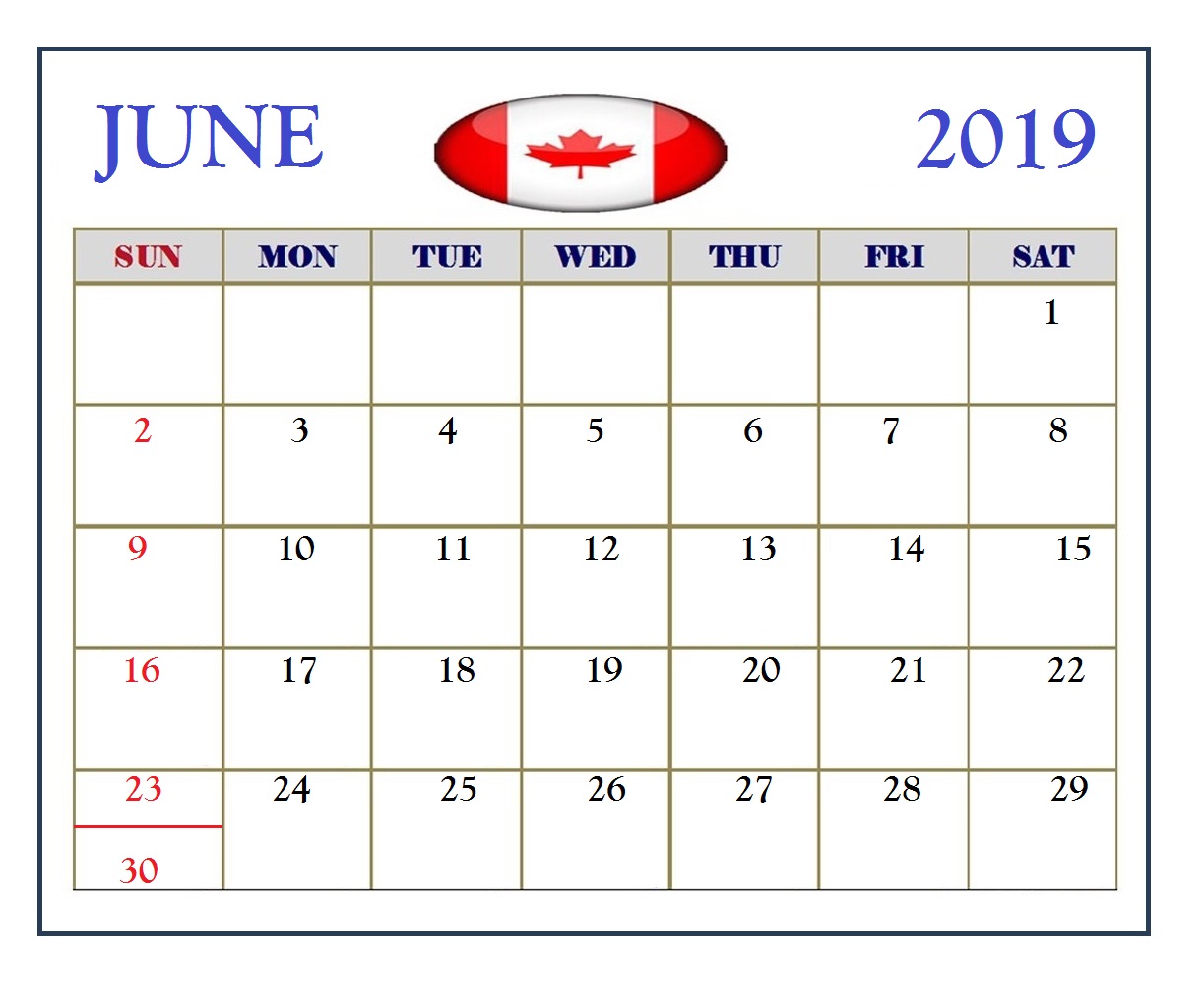 June 2019 Calendar Canada Holidays