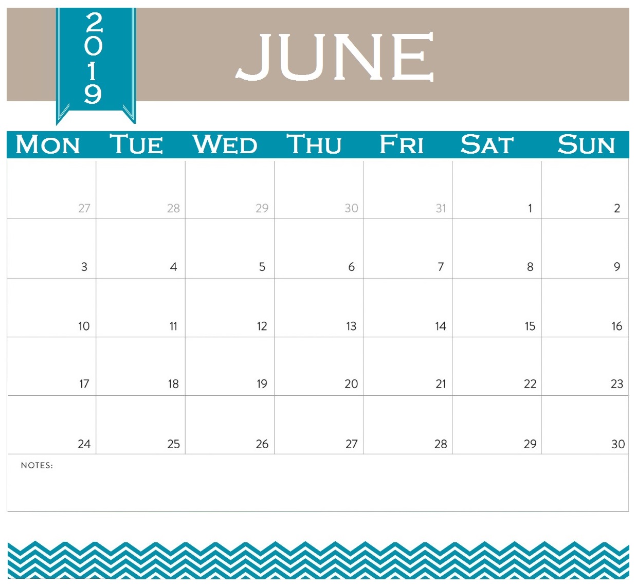 June 2019 Calendar Excel