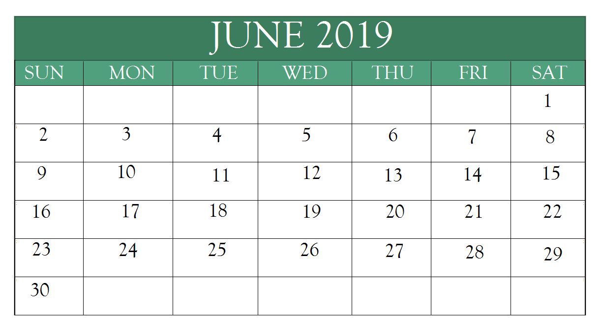 June 2019 Calendar UK
