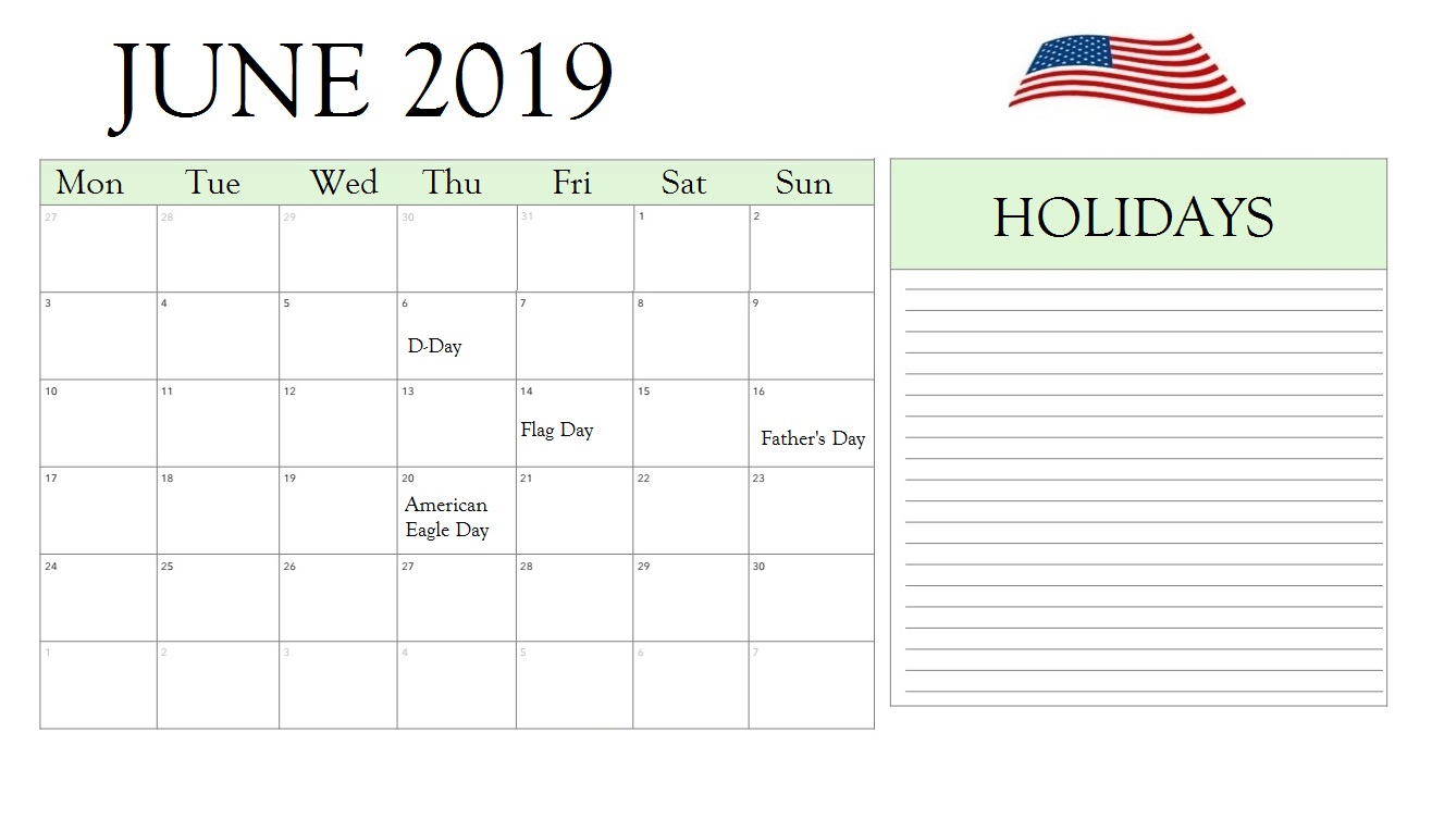 June 2019 Calendar USA