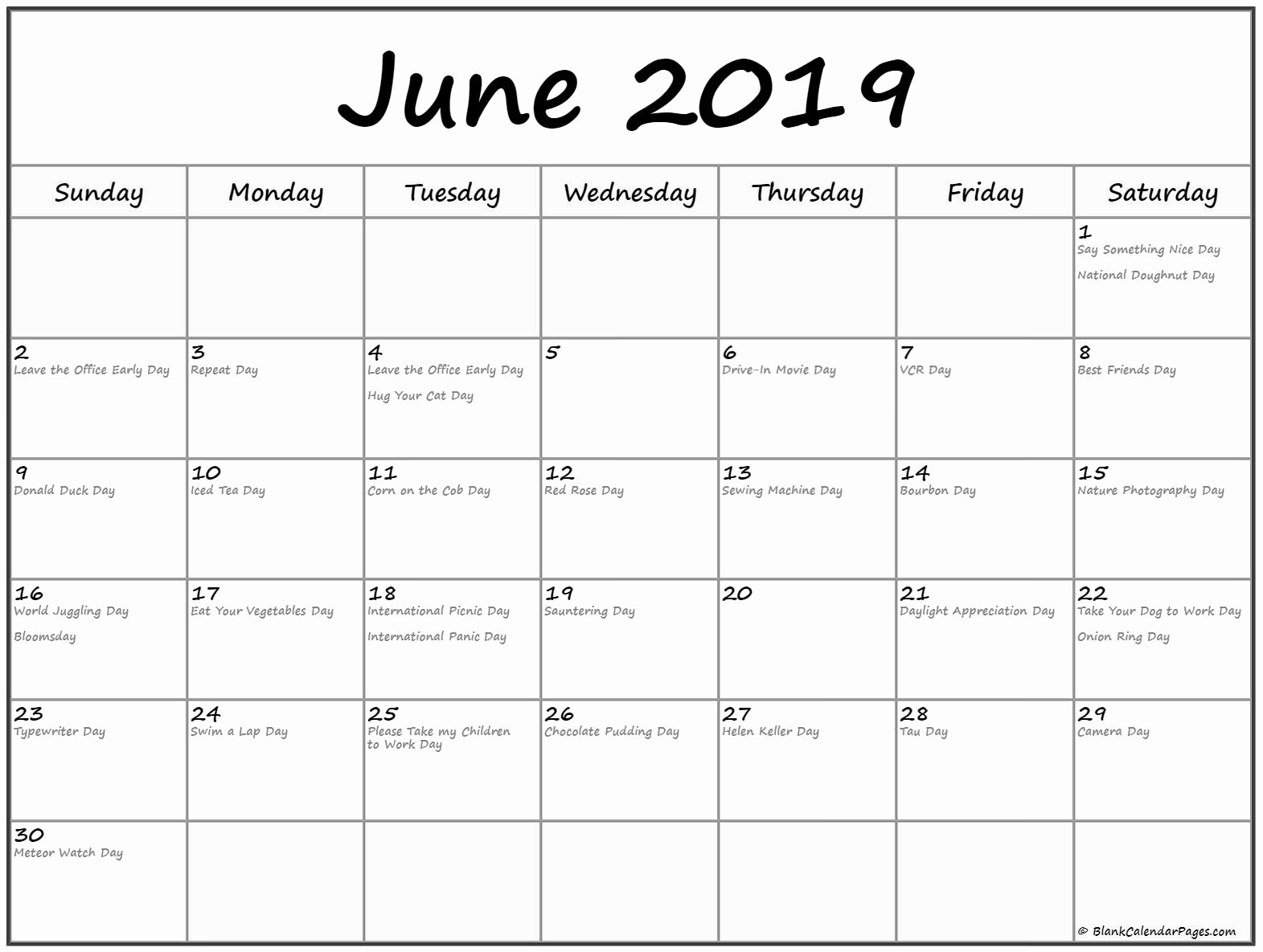 June 2019 Federal Holidays Calendar