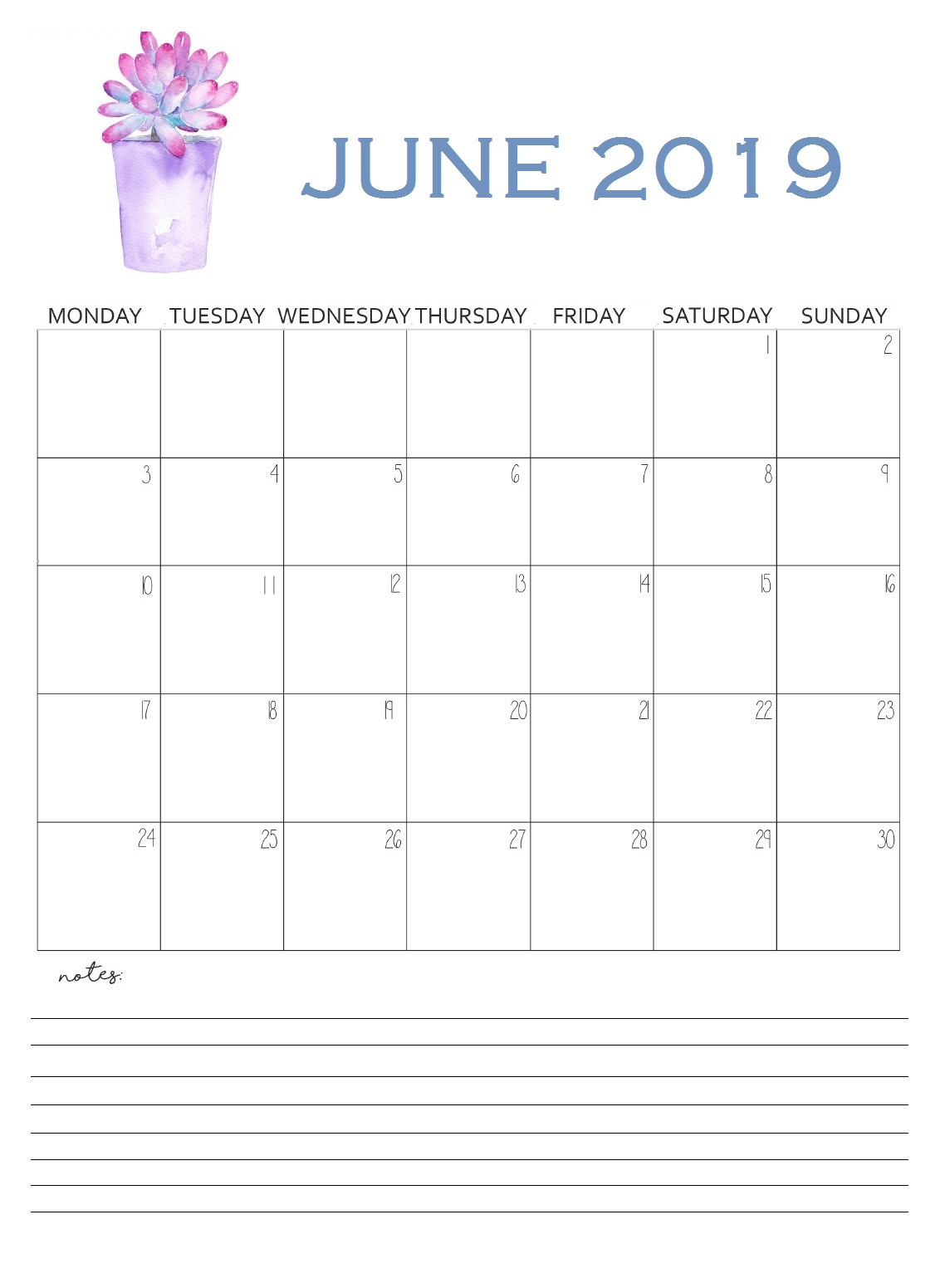 June 2019 Home Wall Calendar