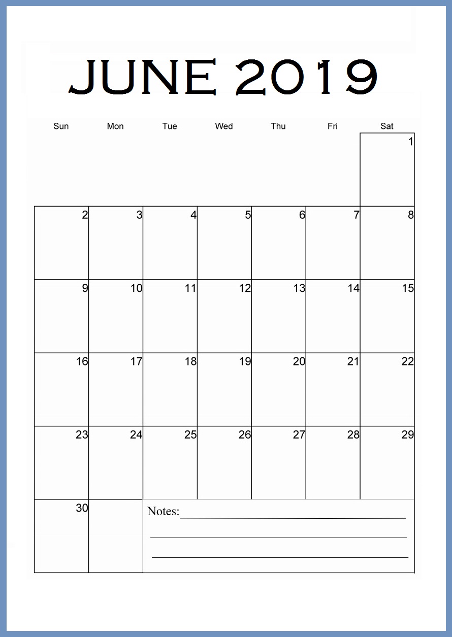 June 2019 Vertical Wall Calendar