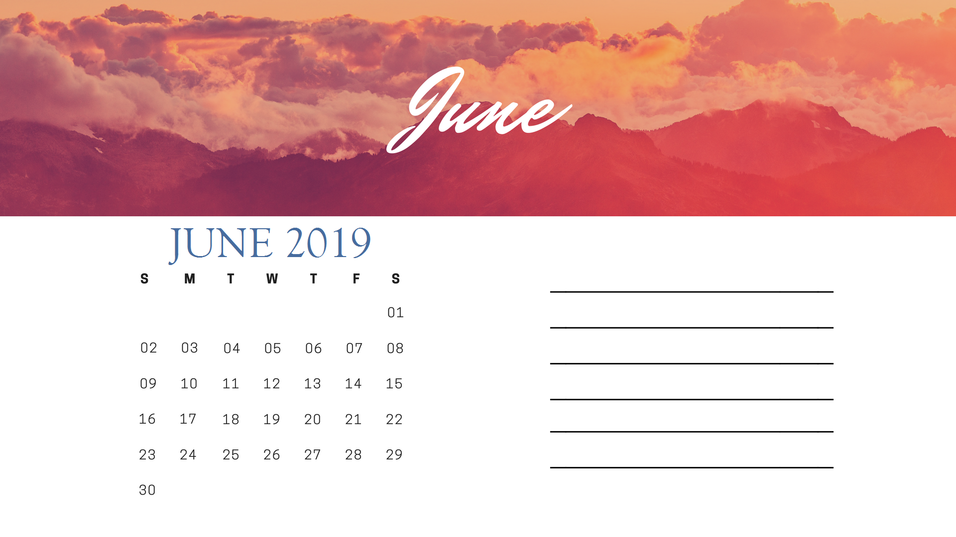 June 2019 Wall Calendar Printable