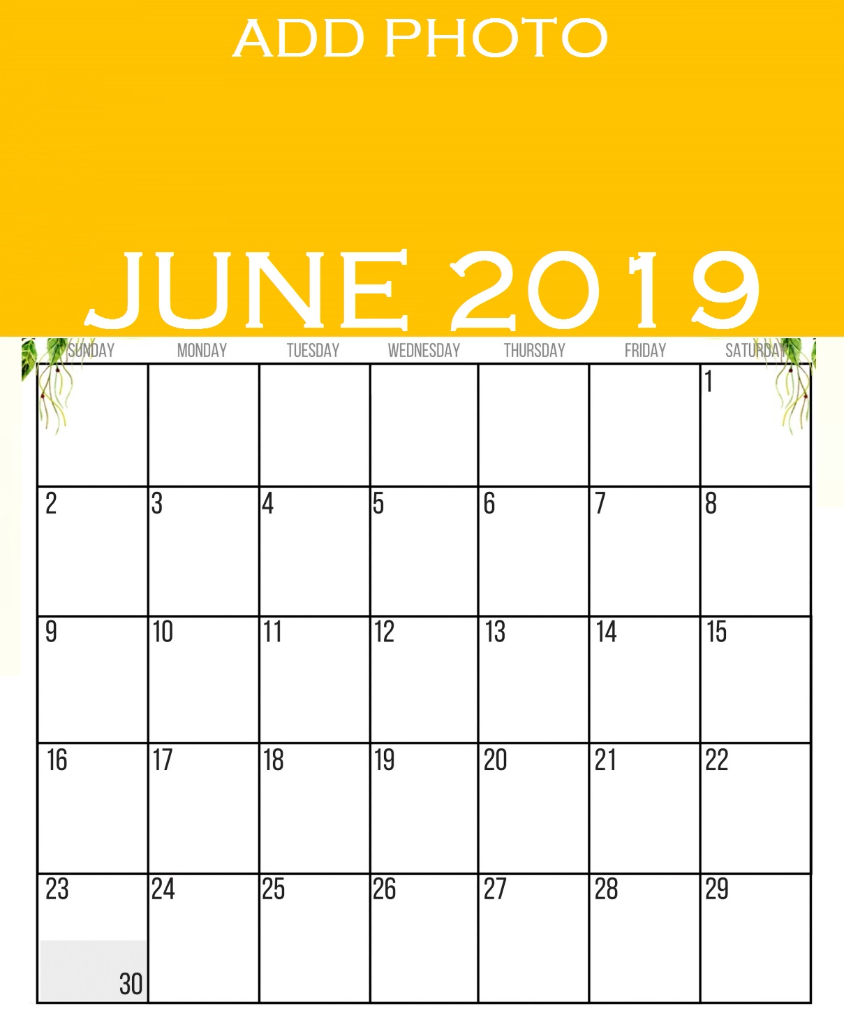 June 2019 Wall Calendar