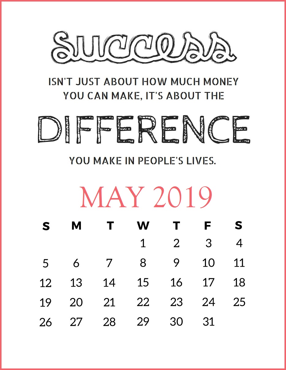 Motivational May 2019 Wall Calendar