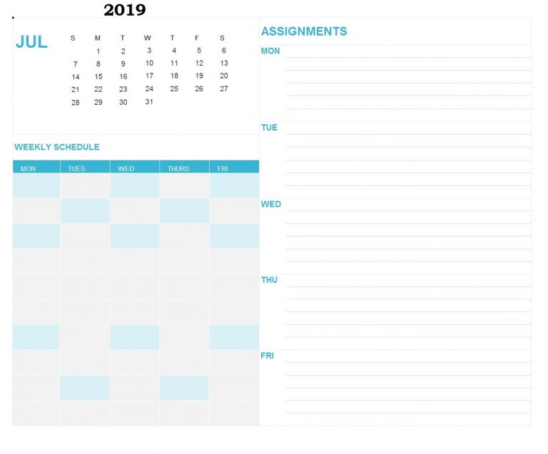 Free Printable July 2019 Calendar