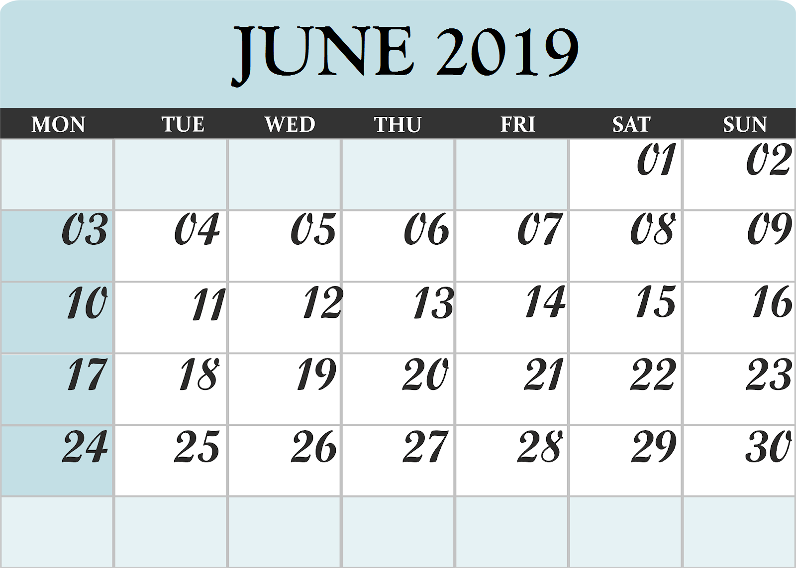 Print June 2019 Desk Calendar