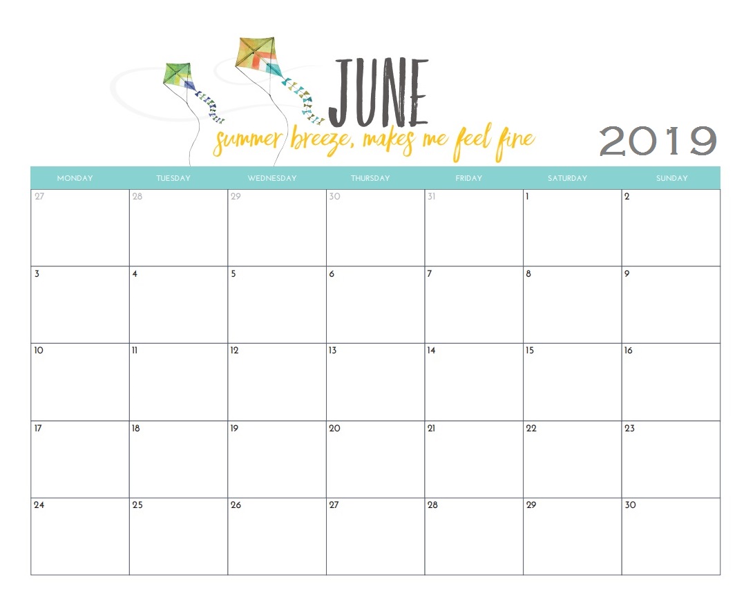 Print June 2019 Editable Calendar