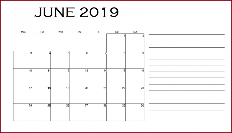 June 2019 Blank Templates 6126