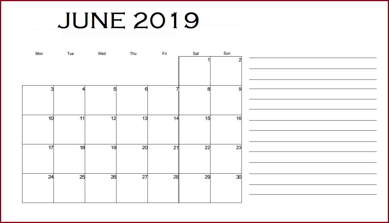 Printable June 2019 Blank Template