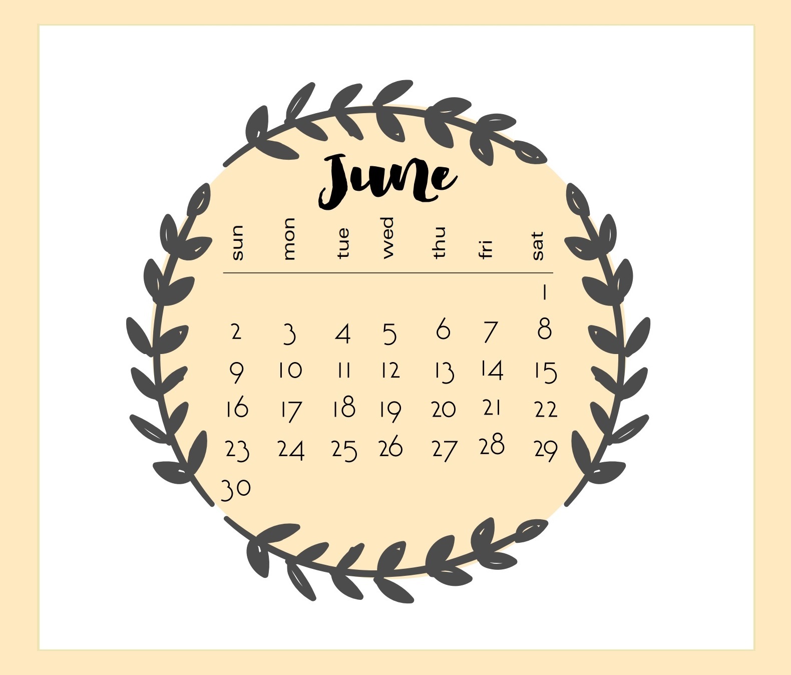 Printable June 2019 Floral Calendar
