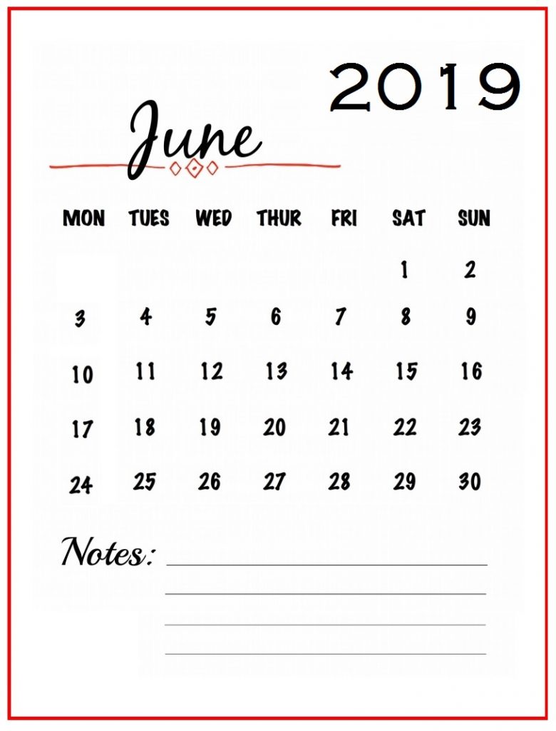 June 2019 Wall Calendar Template