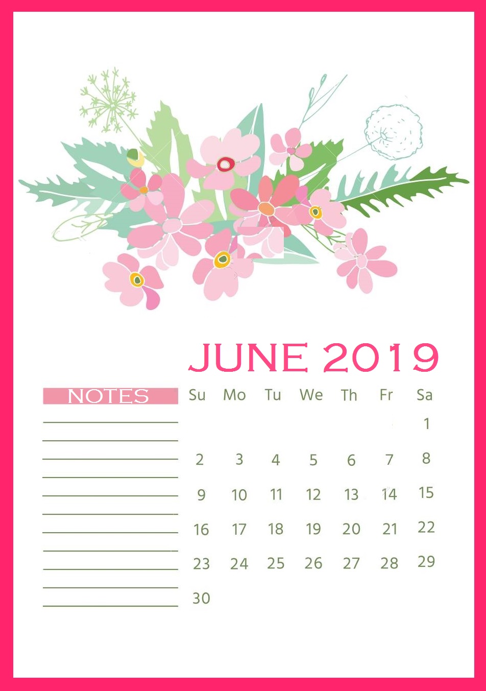 Wall June 2019 Calendar