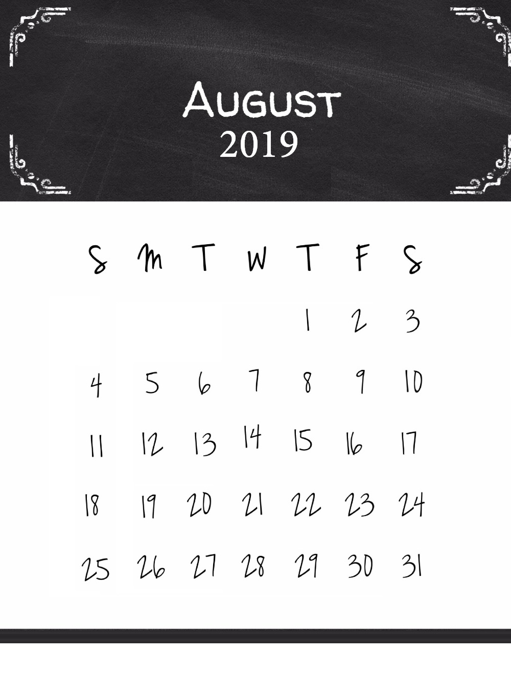 August 2019 Desk Calendar Template