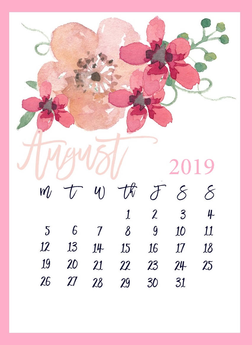 August 2019 Floral Desk Calendar