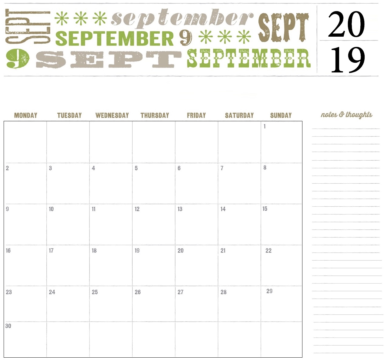 Best September 2019 Calendar Template