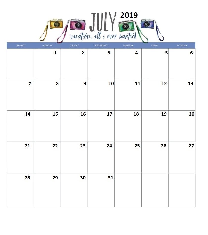 Blank July 2019 Printable Calendar