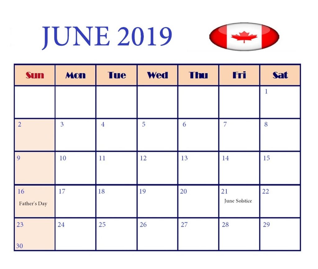 Canada June 2019 Holidays Calendar