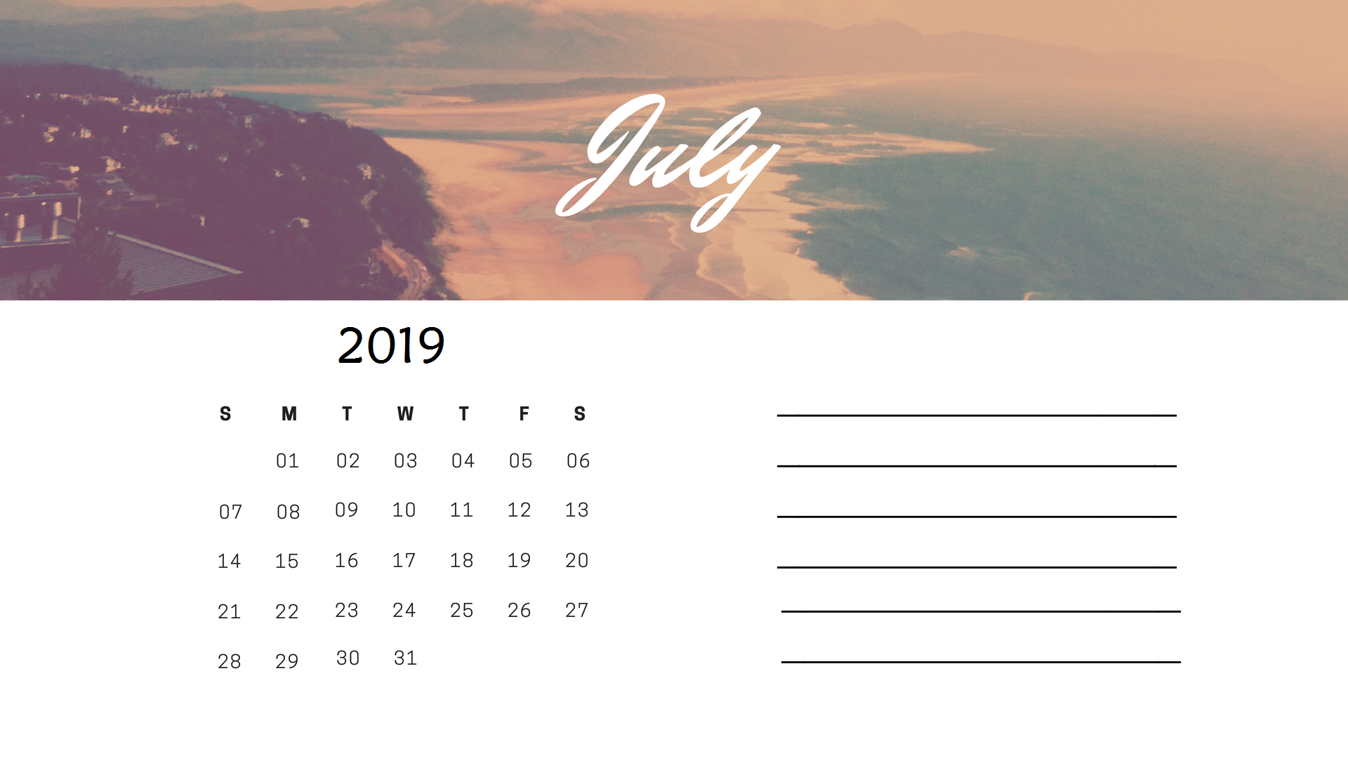 Cute July 2019 Calendar Design
