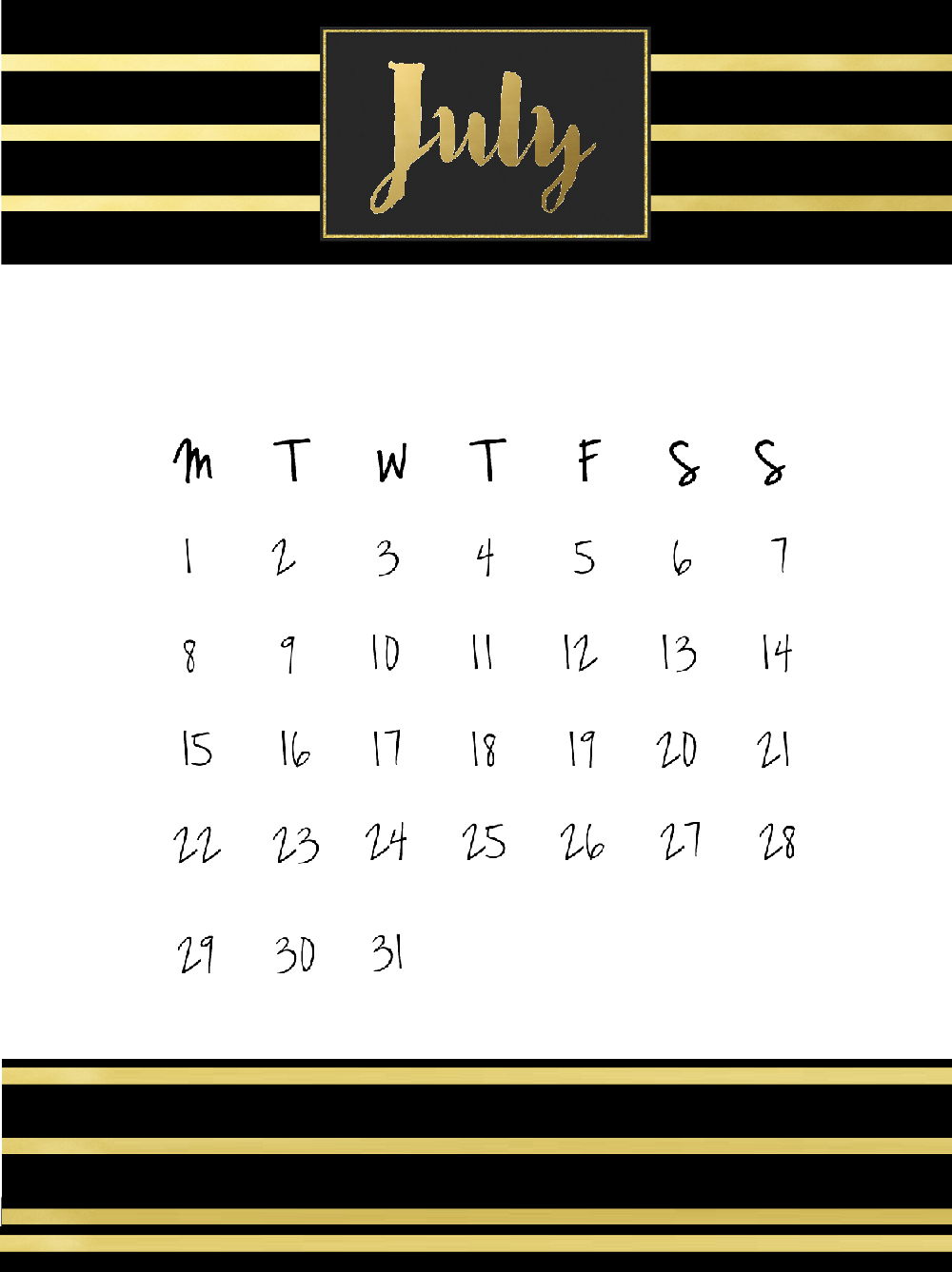 Decorative July 2019 Calendar