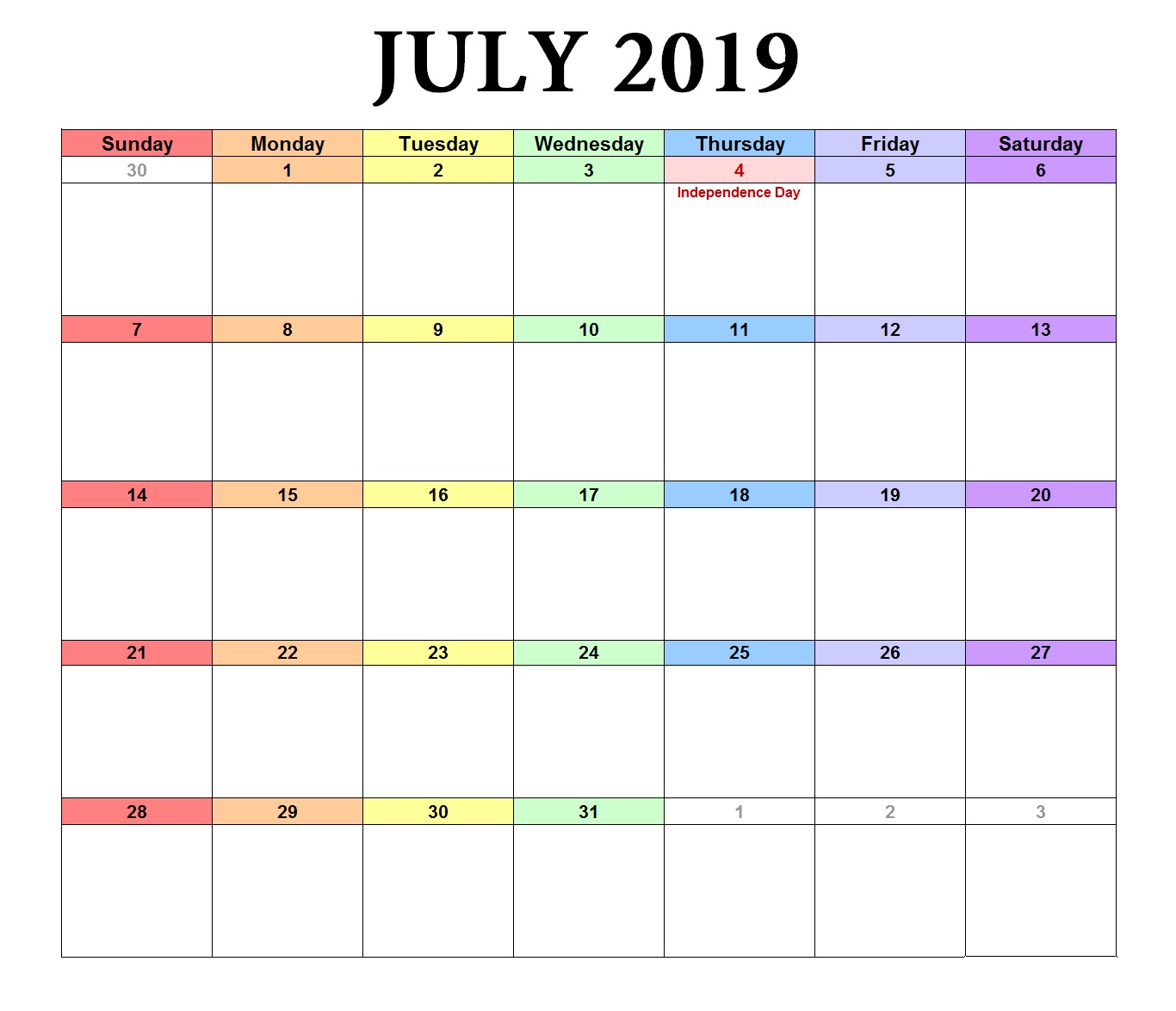 Excel July 2019 Template