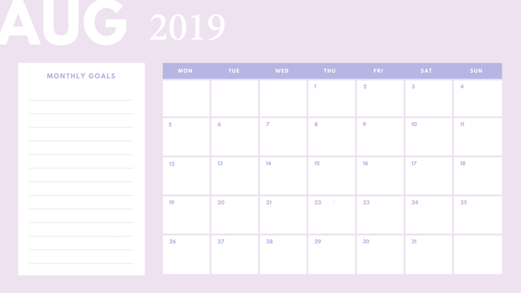 Free August 2019 Desk Calendar