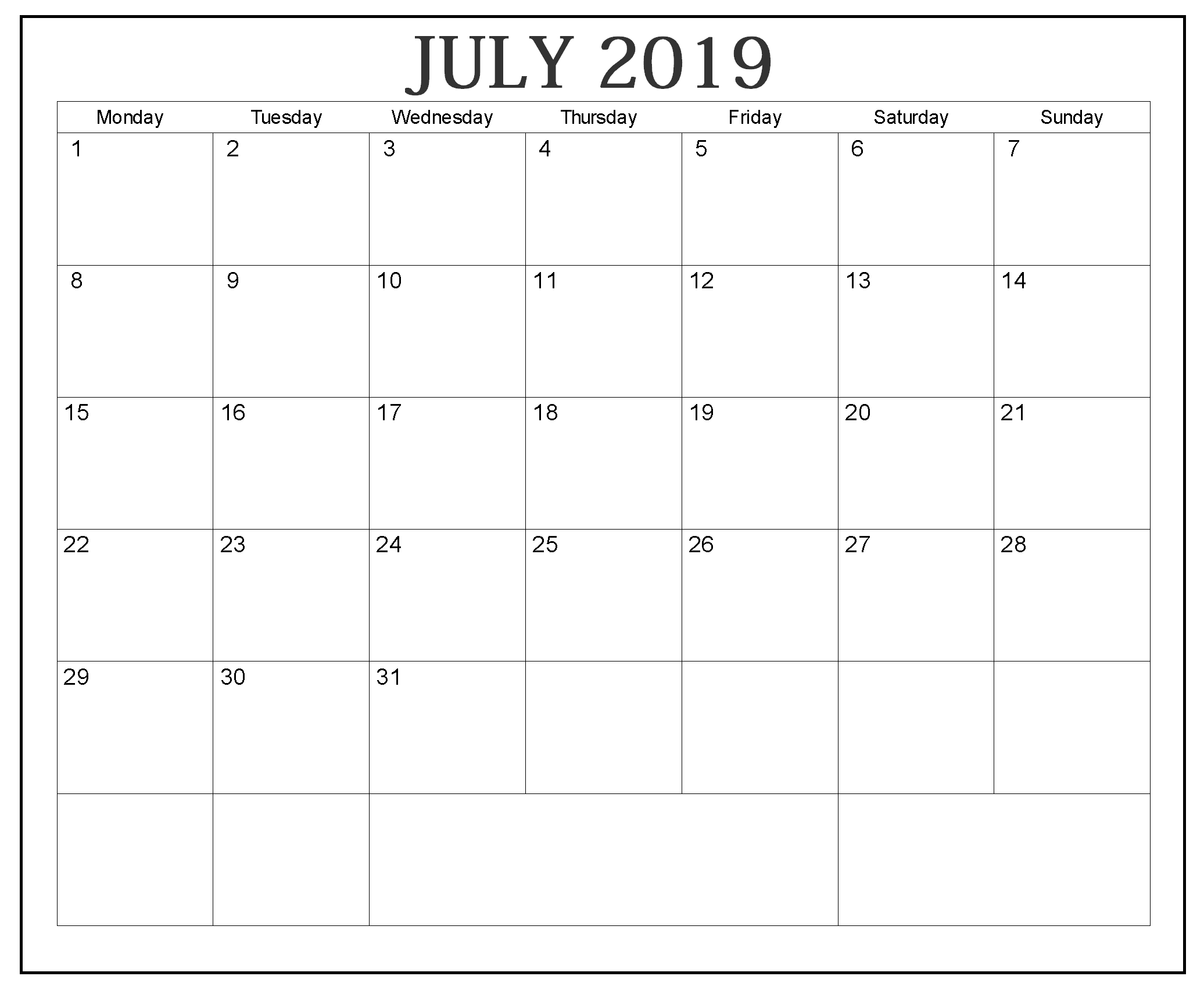 Free July 2019 Editable Template