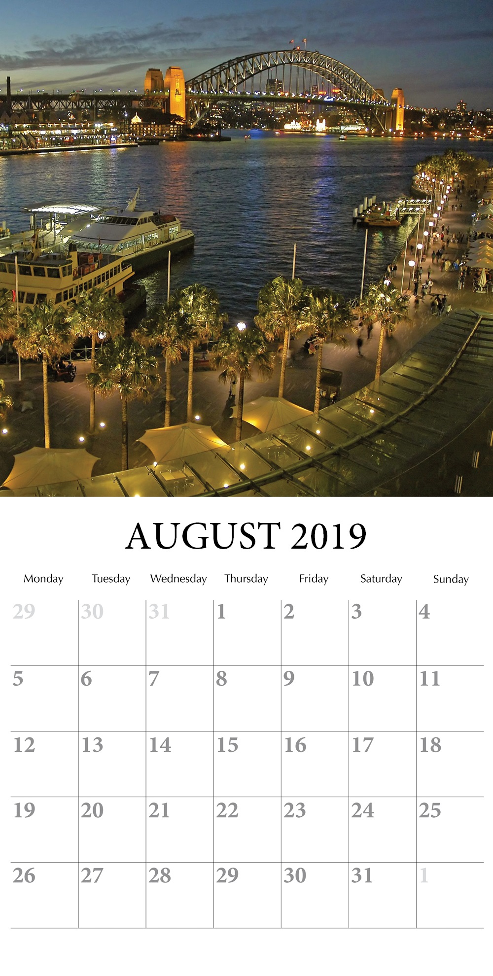 Home Wall August 2019 Calendar