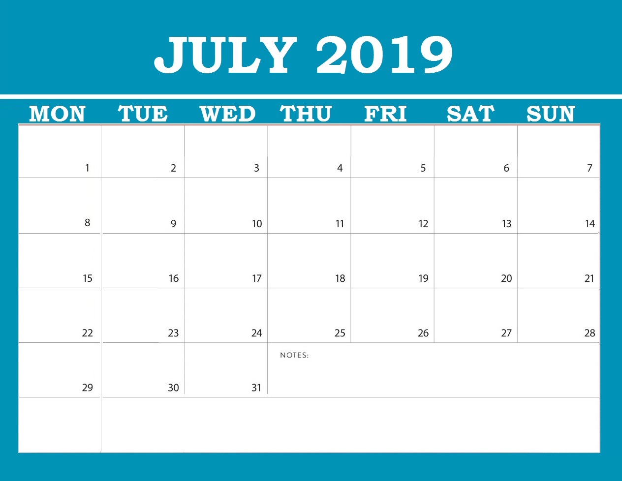July 2019 Blank Template