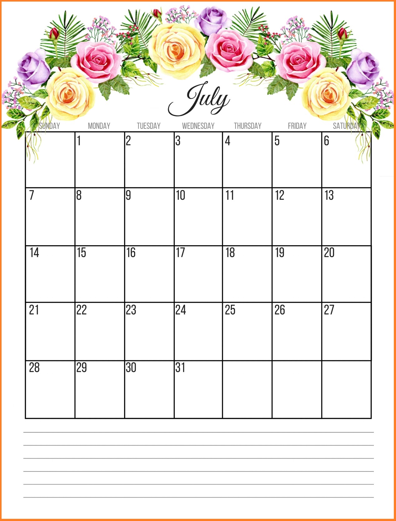 July 2019 HD Calendar