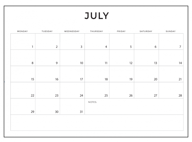 July 2019 Blank Planner Template