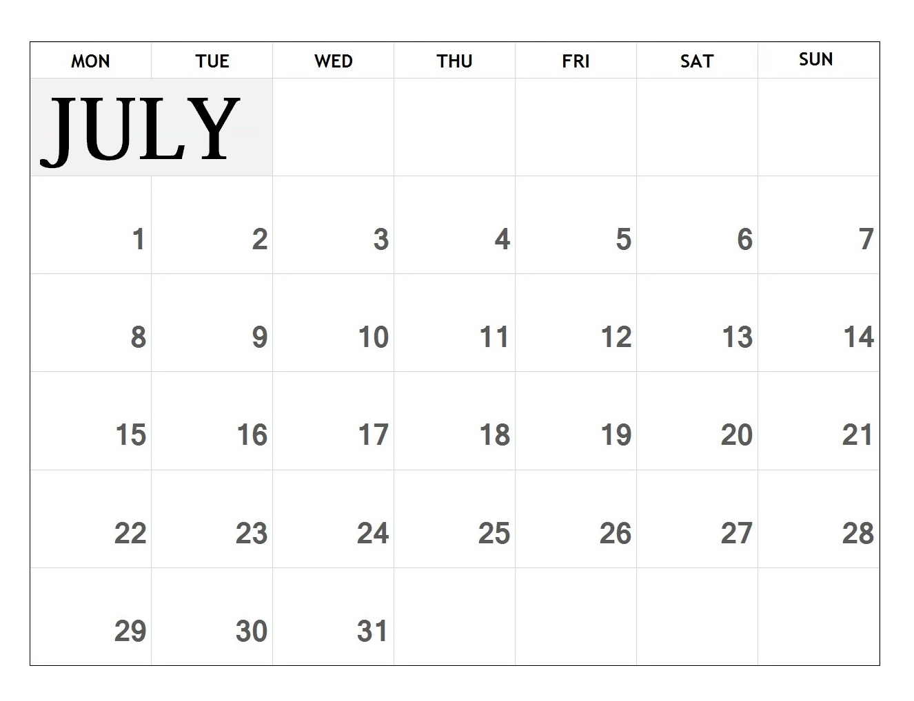 Personalized July 2019 Calendar Template