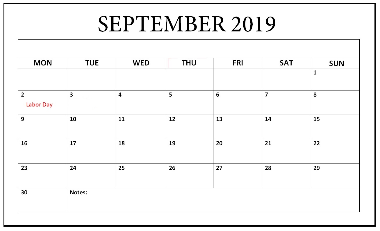 September 2019 Holidays Calendar