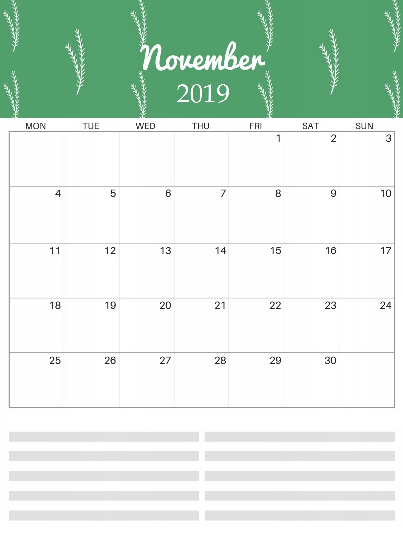 Beautiful November 2019 Desk Calendar