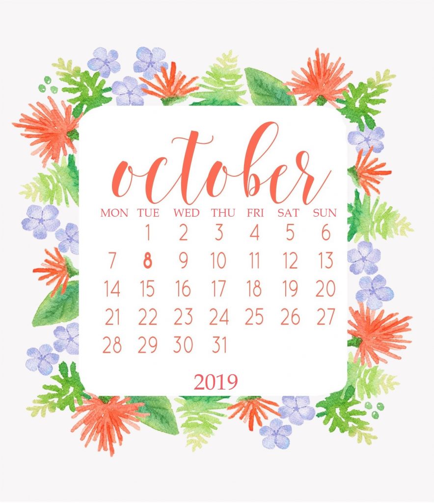 Floral October 2019 Calendar