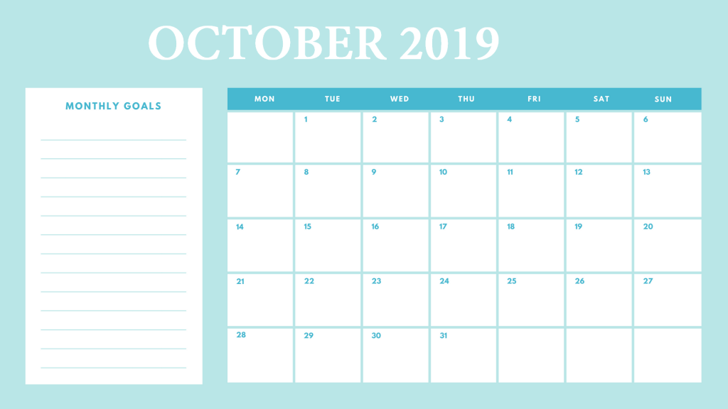 Best October 2019 Calendar Template