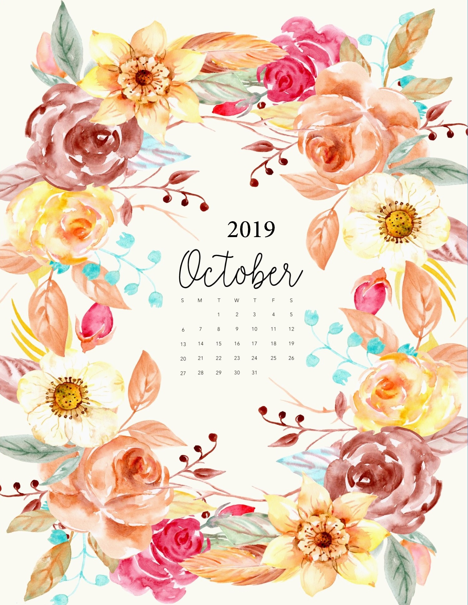 Best October 2019 iPhone Calendar Wallpaper