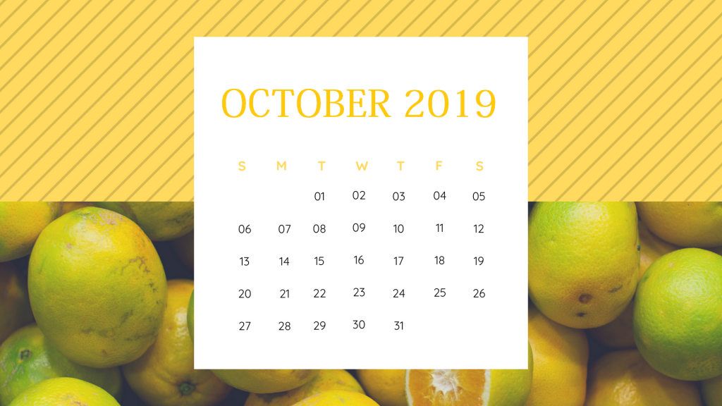 Botanical Fruits October 2019 Cute Calendar
