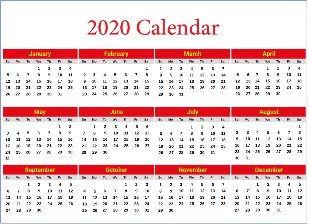 2020 Yearly Calendar Printable Free Printable Calendar Templates