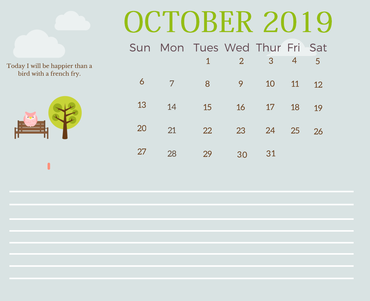 Cute Inspirational October 2019 Calendar