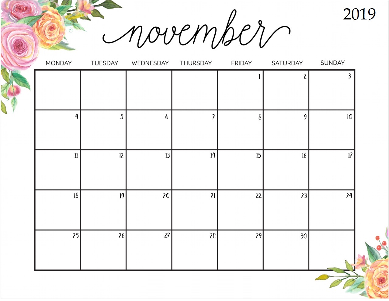 Cute November 2019 Desk Calendar