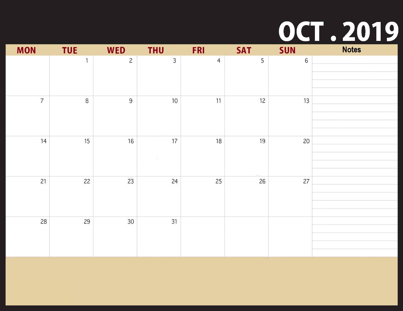 Cute October 2019 Desk Calendar