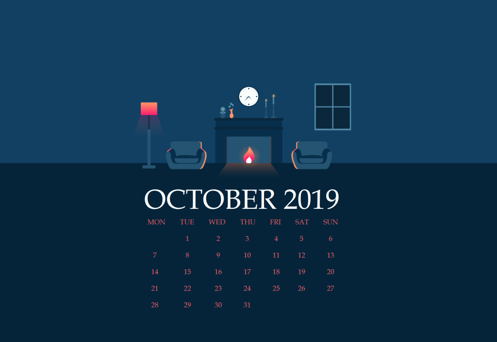 Cute October 2019 Desktop Background Calendar